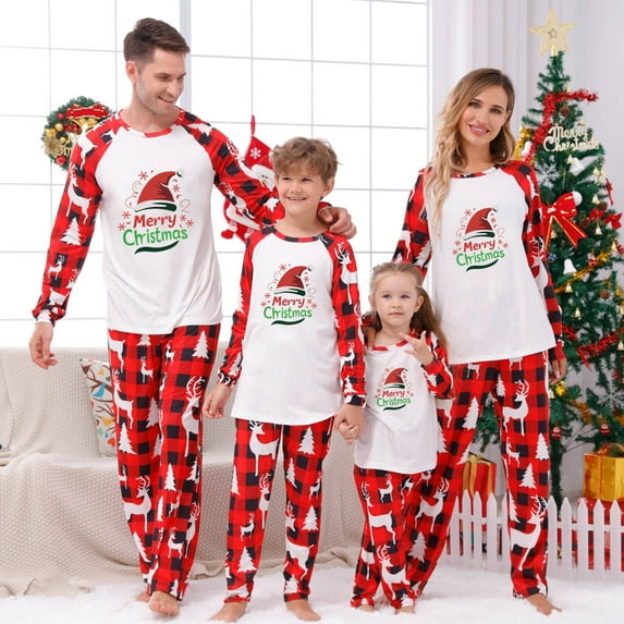 Penkiiy Family Christmas Pajamas Matching Sets 2024 Cute Couples Pjs Long Sleeve Holiday Jammies Xmas Loungewear Sleevewear L Red