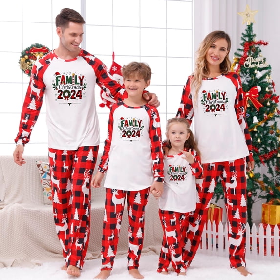 Penkiiy Family Christmas Pajamas Matching Sets 2024 Cute Couples Pjs Long Sleeve Holiday Jammies Xmas Loungewear Sleevewear L Red