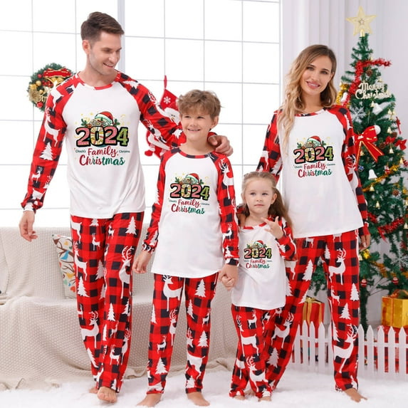 Penkiiy Family Christmas Pajamas Matching Sets Lounge Home Pjs Long Sleeve Shirts and Plaid Pants Xmas Holiday Pajama Outfits 3 Years Red