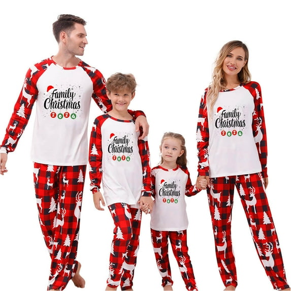 Penkiiy Family Christmas Pajamas Matching Sets Lounge Home Pjs Long Sleeve Shirts and Plaid Pants Xmas Holiday Pajama Outfits 4 Years Red