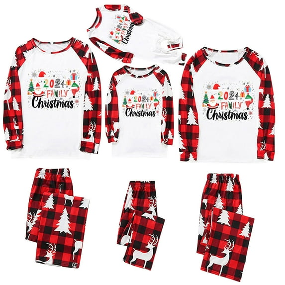Penkiiy Family Christmas Pajamas Matching Sets Lounge Home Pjs Long Sleeve Shirts and Plaid Pants Xmas Holiday Pajama Outfits 6 Months Red