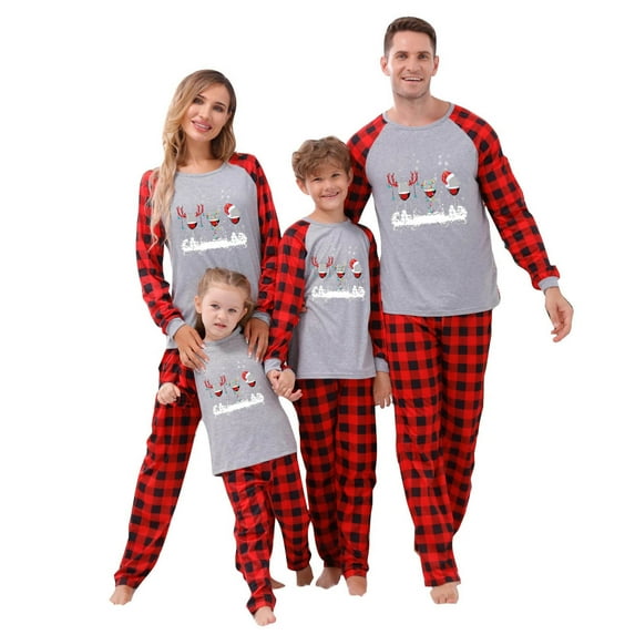 Penkiiy Family Christmas Pajamas Matching Sets Lounge Home Pjs Long Sleeve Shirts and Plaid Pants Xmas Holiday Pajama Outfits 8 Years Red