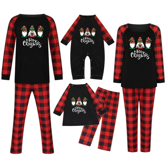 Penkiiy Family Christmas Pjs Matching Sets Baby Christmas Striped Printing Long Sleeve Jumpsuit Family Clothes Pajamas Red Christmas Pajamas 9-12 Months