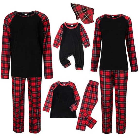 Penkiiy Family Christmas Pjs Matching Sets Matching Family Sets Christmas Casual Printed Jumpsuit Romper Home Wear Black Christmas Pajamas 18-24 Months