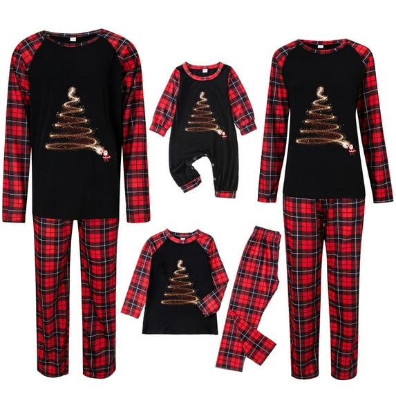 Penkiiy Family Christmas Pjs Matching Sets Matching Family Sets Christmas Casual Printed Jumpsuit Romper Home Wear Black Christmas Pajamas 9-12 Months