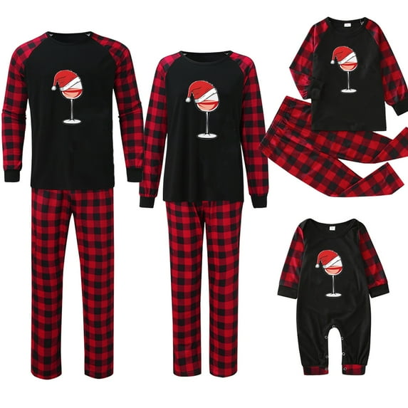 Penkiiy Family Christmas Pjs Matching Sets Christmas Fashion Women Mommy Printed Top+Pants Family Matching Pajamas Set Black-A Christmas Pajamas