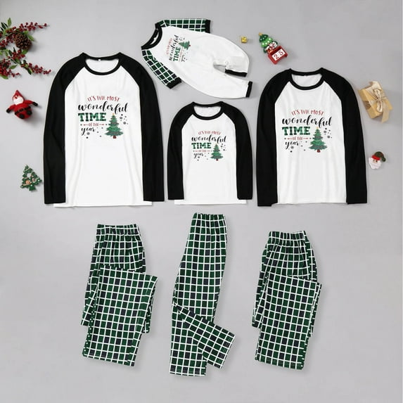 Penkiiy Family Christmas Pjs Matching Sets Christmas Men Printed Blouse Round-Neck Tops+Pants Family Matching Pajamas Set Green-B Christmas Pajamas