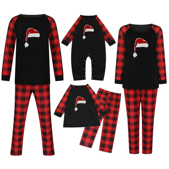 Penkiiy Family Christmas Pjs Matching Sets Christmas Women Mom Plaid Print Blouse Tops+Pants Family Clothes Pajamas Red-A Christmas Pajamas