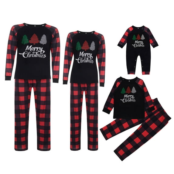 Penkiiy Family Christmas Pjs Matching Sets Fashion Christmas Women Plaid Deer Print Long Sleeve Tops+Pants Family Pjs Matching Set Black-B Christmas Pajamas