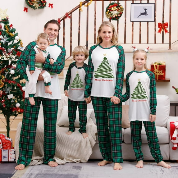 Penkiiy Family Christmas Pjs Matching Sets Matching Family Sets Christmas Casual Printed Top With Bottom Outfits Home Wear Green Christmas Pajamas 2-3 Years