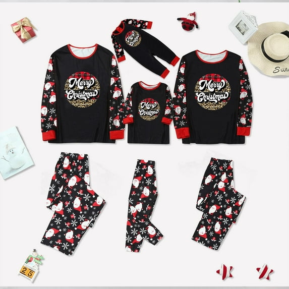 Penkiiy Family Christmas Pjs Matching Sets Reindeer and Snowflake Patterned Sleepwear Xmas PJS Set for Couples and Kids Black 8-9 Years