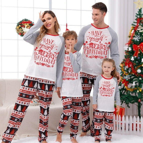 Penkiiy Family Christmas Pjs Matching Sets Reindeer and Snowflake Patterned Sleepwear Xmas PJS Set for Couples and Kids White 18-24 Months