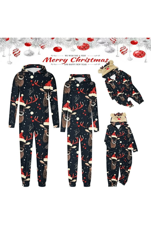 Family Matching Christmas Pajamas Set One Piece Striped Hooded Sleepwear Santa Claus Elf Onesie Outfit 5 Years Black