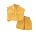 thumbnail image 1 of Penkiiy Fashion Boys' Casual Short Sleeve Tops Round Neck Collar Botton Printed Short Pants Sets 0 Months Yellow, 1 of 2