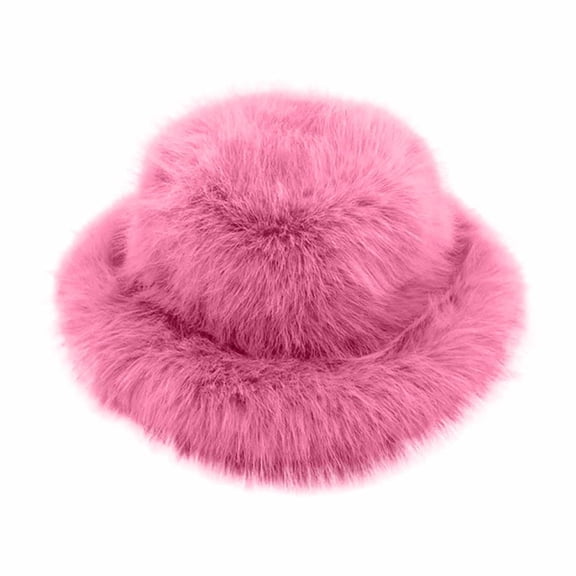 Penkiiy Faux Fur Plush Bucket Hat, Winter Soft Cute Fuzzy Fisherman Cap, Fashion Outdoor Thick Warm Hats for Women Gold
