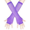 thumbnail image 1 of Penkiiy Fingerless Fishnet Gloves for Women Ladies Girls Neon Sexy Long Fingerless Fishnet Lace High Elasticity Gloves Purple Gloves, 1 of 2