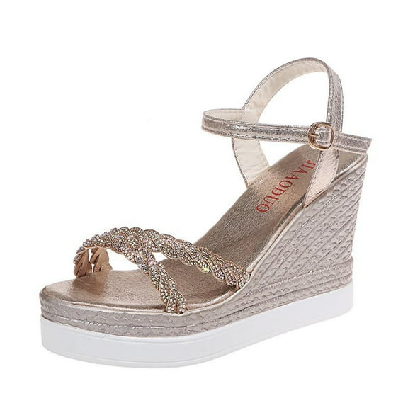 Penkiiy Fish Mouth Medium Wedge Heel Metal Buckle Women's Sandals Summer Casual Beach Ladies Round Toe Shoes Comfortable and Lightweight for Women Girl