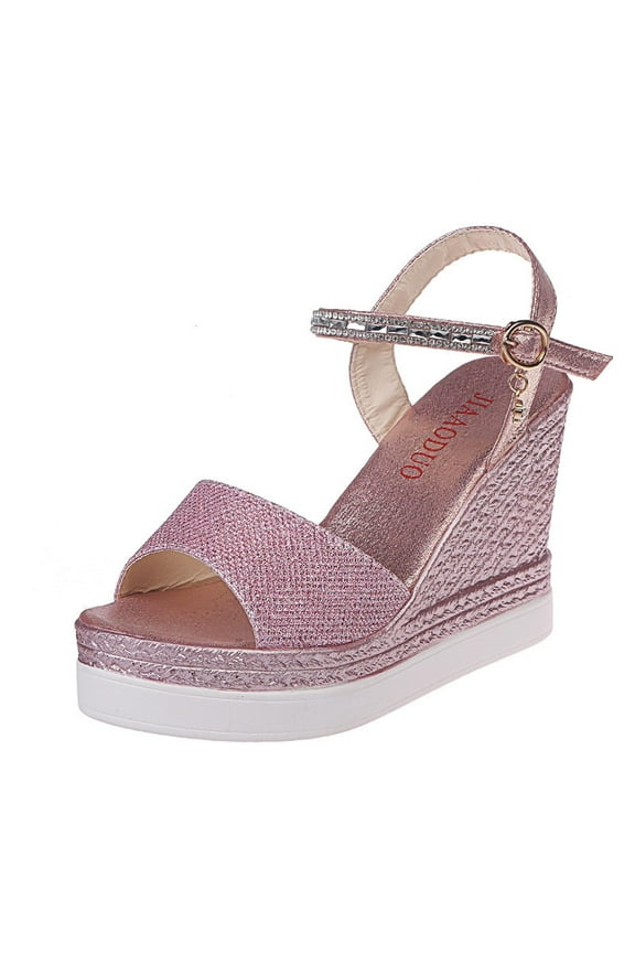 Penkiiy Fish Mouth Medium Wedge Heel Metal Buckle Women's Sandals Summer Casual Beach Ladies Round Toe Shoes Comfortable and Lightweight for Women Teen Girls