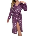 thumbnail image 1 of Penkiiy Flannel Bathrobes for Women Women Soft Solid Color Long Sleeve V-Neck Winter Sashes Pokets Flannel Nightgowns Purple Nightgowns, 1 of 3