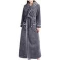 thumbnail image 1 of Penkiiy Flannel Bathrobes for Women Womens Solid Bandage Robe Bathrobe Gown Pajamas Long Sleepwear Pocket Waistband+Belts Gray Nightgowns, 1 of 4