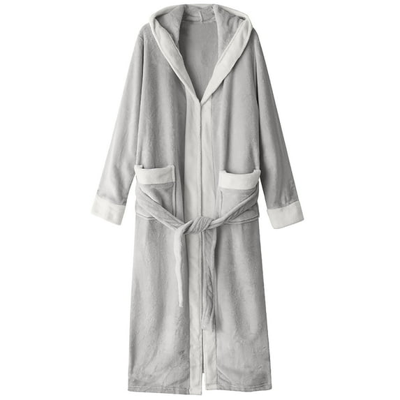Penkiiy Fleece Hooded Robe Bathrobe And Winter Thickening And Lengthening Flannel Warmth Beibei Velvet Couple Pajamas Bathrobe Gray Nightgowns