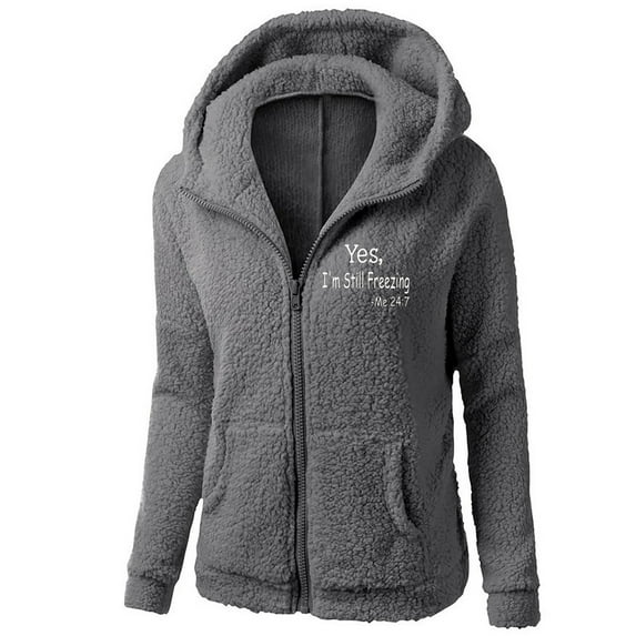 Penkiiy Fleece Jacket for Women Winter Sherpa Jacket Fuzzy Hoodie Jacket Zip Up Fleece Jacket Plus Size Warm Jacket 2XL Gray