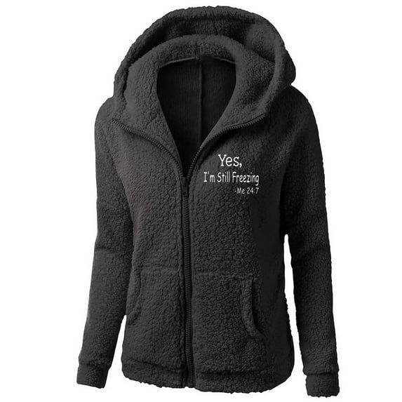 Penkiiy Fleece Jacket for Women Winter Sherpa Jacket Fuzzy Hoodie Jacket Zip Up Fleece Jacket Plus Size Warm Jacket S Black