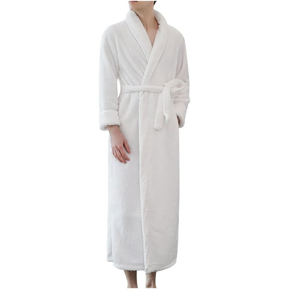Penkiiy Fleece Robe Bathrobe And Winter Thickening And Lengthening Flannel Warmth Beibei Fleece Men's And Women's Pajamas Bathrobe White Nightgowns