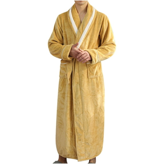 Penkiiy Fleece Robe Bathrobe And Winter Thickening And Lengthening Flannel Warmth Beibei Velvet Couple Pajamas Bathrobe Lemon Yellow Nightgowns
