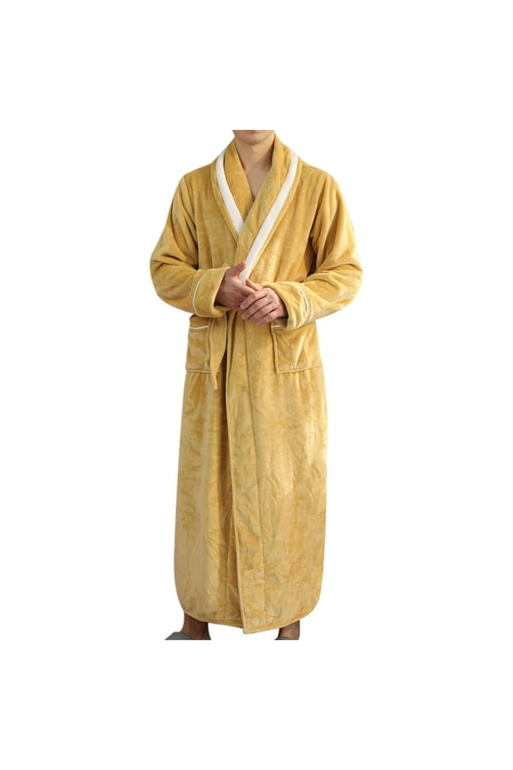 Fleece Robe Bathrobe And Winter Thickening And Lengthening Flannel Warmth Beibei Velvet Couple Pajamas Bathrobe Lemon Yellow Nightgowns