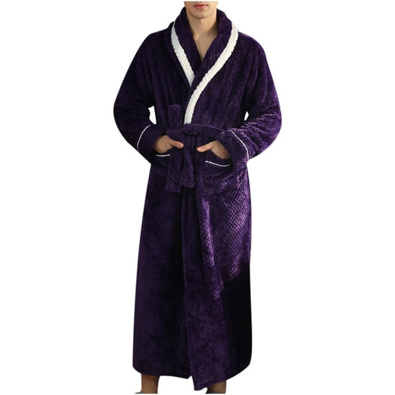 Penkiiy Fleece Robe Bathrobe And Winter Thickening And Lengthening Flannel Warmth Beibei Velvet Couple Pajamas Bathrobe Purple Nightgowns