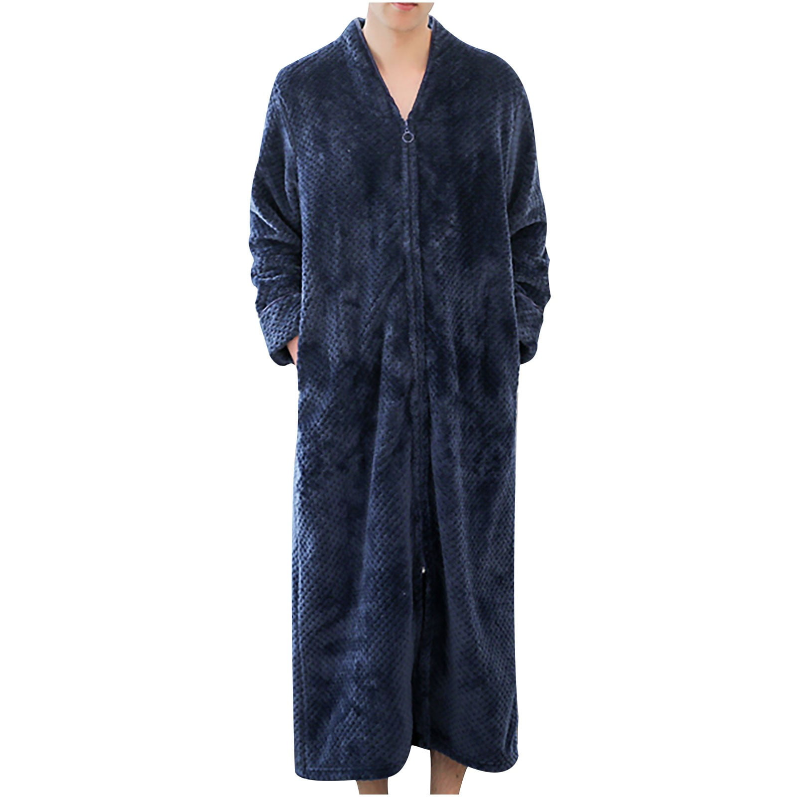 Penkiiy Fleece Robe Bathrobe Winter Flannel Thick Loose Zipper Couple