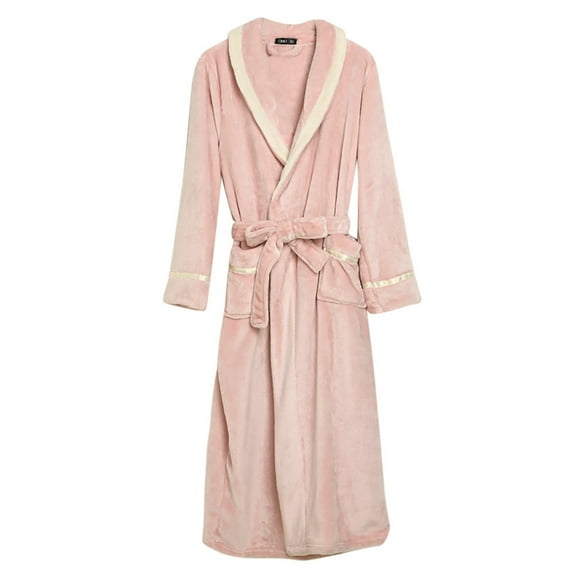 Penkiiy Fleece Robe Bathrobe Women's Winter Lengthened Bathrobe Splicing Home Clothes Long Sleeved Robe Coat Pink Nightgowns