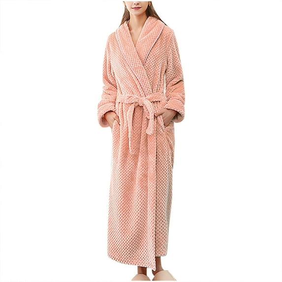 Penkiiy Fleece Robe Bathrobe Women's Winter Warm Nightgown Couple Bathrobe Men And Women And Winter Nightgown Pink Nightgowns
