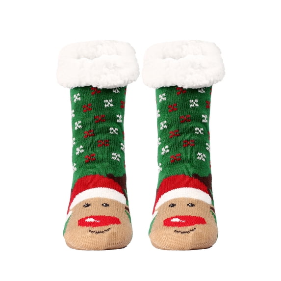 Penkiiy Floor Socks for Men Women Christmas Gifts Casual Winter Warm Cotton Plush Thicker Anti-slip Floor Socks Knit Soft Socks Green Socks