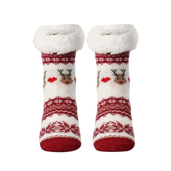 Penkiiy Floor Socks for Men Women Christmas Gifts Casual Winter Warm Cotton Plush Thicker Anti-slip Floor Socks Knit Soft Socks Wine Socks