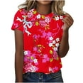 thumbnail image 1 of Penkiiy Floral Shirts for Women's T-Shirts Women's Tops Flower Printing Round Neck Short Sleeved T-shirt Tops, 1 of 5