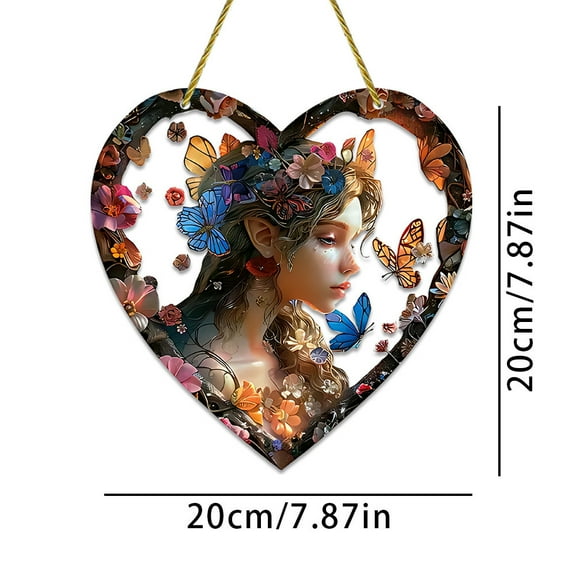 Penkiiy Flower Fairy Acrylic Window Hanging, Fairy Stained Glass Suncatcher, Holiday Decorations, Christmas Decorations, Heart Shaped Acrylic Window Decorations Elf Girl Art