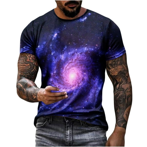 Penkiiy Galaxy Printed Shirt ,Men's 2024 Spring And Summer Casual Fashion Sky Print Short-Sleeved Round Neck T-Shirt Tops/Shirts 4XL Multicolor