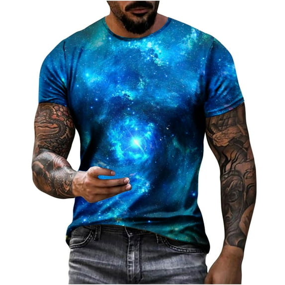 Penkiiy Galaxy Printed Shirt , Men's Cosmic Star Sky Print Funny Casual Fashion Short Sleeve Tops Blouse 3XL Multicolor