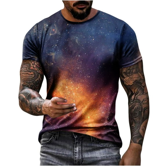 Penkiiy Galaxy Printed Shirt , Men's Cosmic Star Sky Print Funny Casual Fashion Short Sleeve Tops Blouse 5XL Multicolor