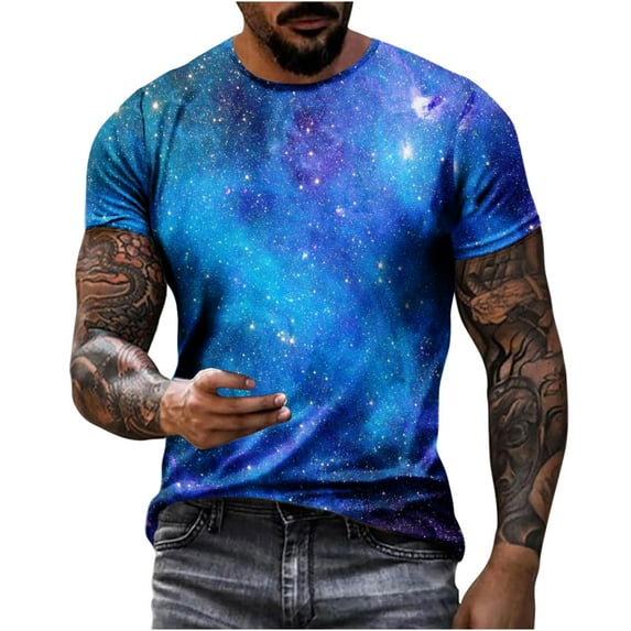 Penkiiy Galaxy Printed Shirt , Men's Cosmic Star Sky Print Funny Casual Fashion Short Sleeve Tops Blouse L Multicolor