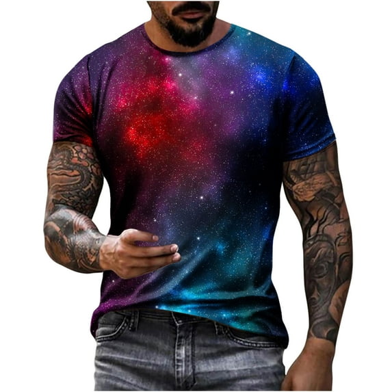 Penkiiy Galaxy Printed Shirt , Men's Cosmic Star Sky Print Funny Casual Fashion Short Sleeve Tops Blouse M Multicolor