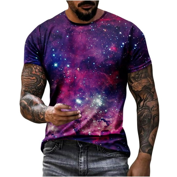 Penkiiy Galaxy Printed Shirt , Men's Print Graphic T Shirt Short Sleeve Summer T-Shirt Novelty Casual Tee 4XL Multicolor