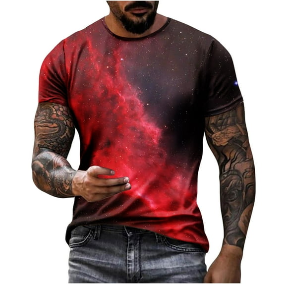 Penkiiy Galaxy Printed Shirt,Men's Shirts Unisex 3D Graphic Print Fashion T-Shirts for Adults Teens Novelty Casual Tee Tops 4XL Multicolor