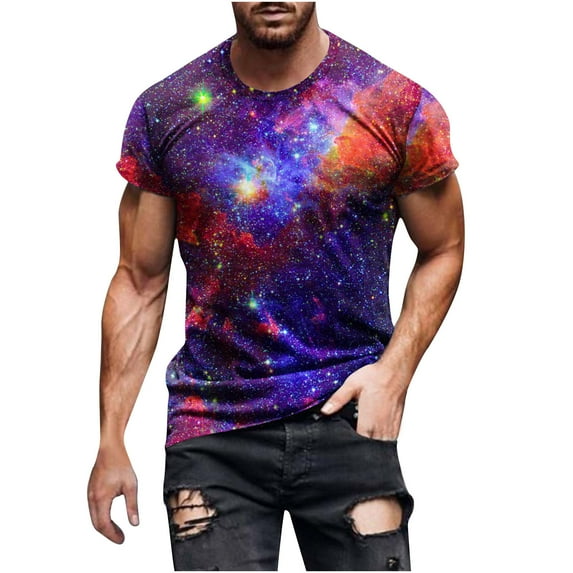 Penkiiy Galaxy Printed Shirt,Men's Shirts Unisex 3D Graphic Print Fashion T-Shirts for Adults Teens Novelty Casual Tee Tops XL Purple