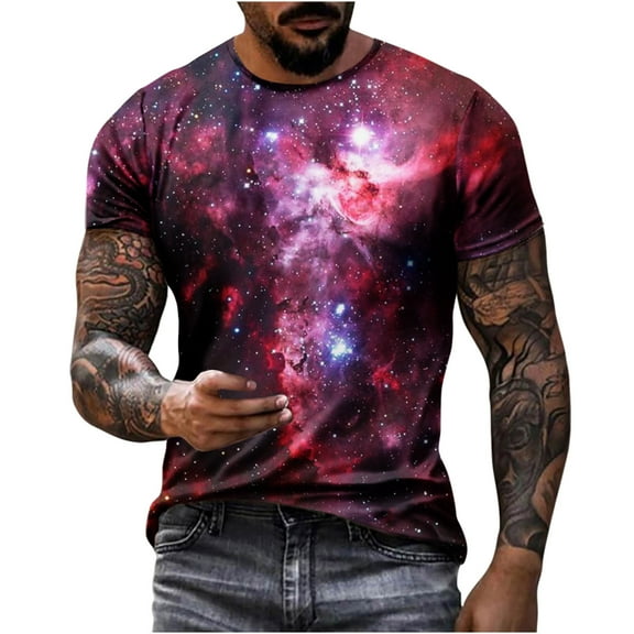 Penkiiy Galaxy Printed Shirt,Mens 3D Top Blouse Novelty Graphic Breathable Quick Dry Sleeveless Beach T-Shirt L Multicolor