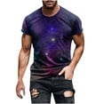 thumbnail image 1 of Penkiiy Galaxy Printed Shirt , Mens Vintage Casual Loose Short Sleeve Tee Tops 2XL Purple, 1 of 9