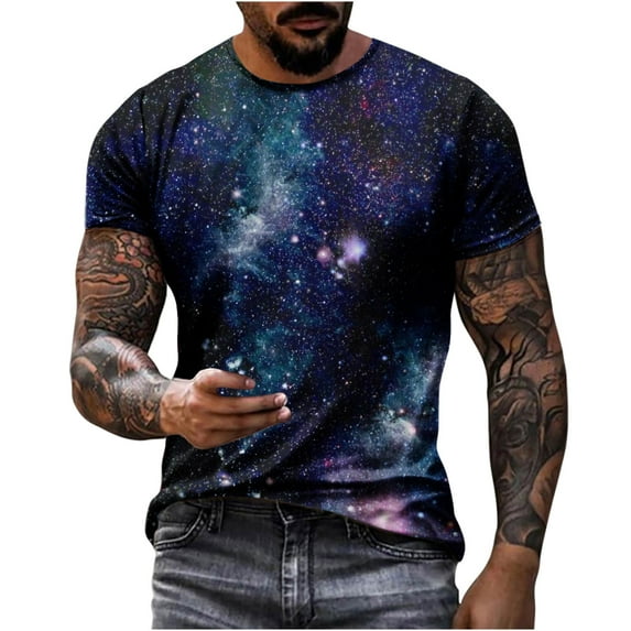 Penkiiy Galaxy Printed Shirt , Mens Vintage Casual Loose Short Sleeve Tee Tops 4XL Multicolor