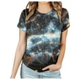 thumbnail image 1 of Penkiiy Galaxy Printed Shirt , Women's Cosmic Star Sky Print Funny Casual Fashion Short Sleeve Tops Blouse XL Black, 1 of 7